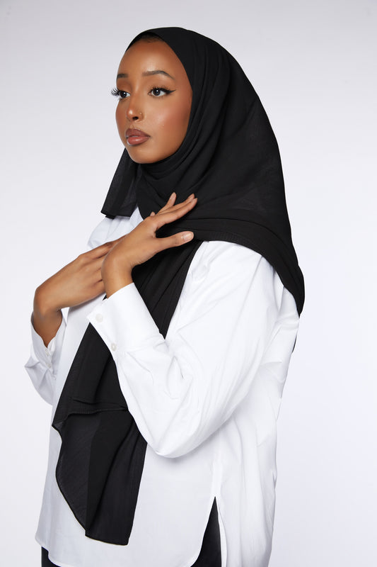 Black Fine Pleated Chiffon Hijab