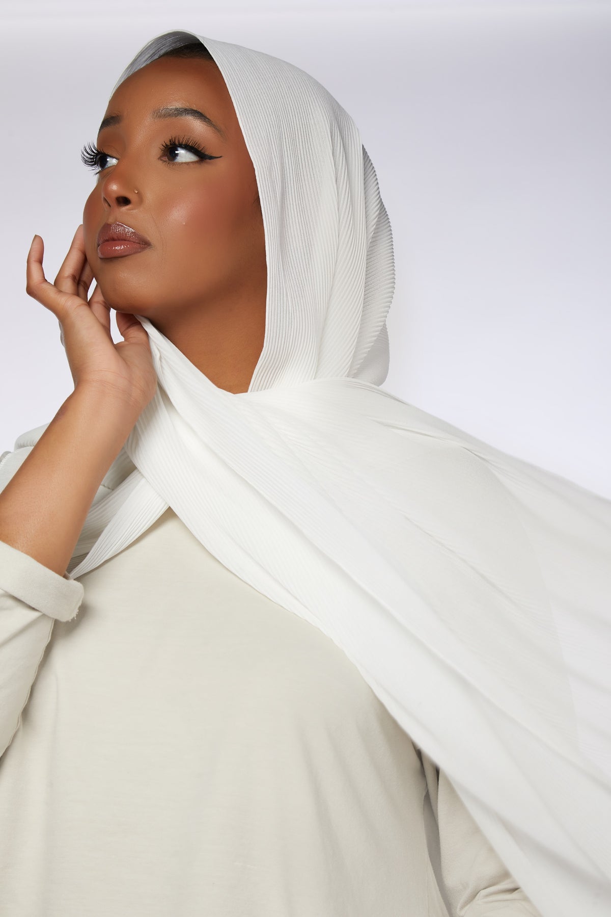Ivory Fine Pleated Chiffon Hijab