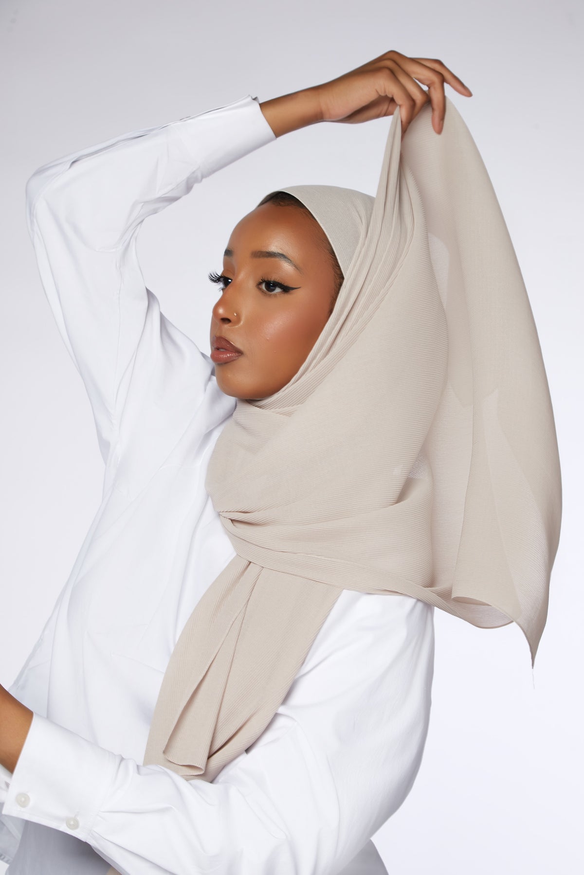 Oatmeal Fine Pleated Chiffon Hijab