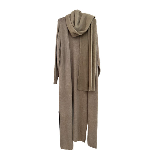 Tan Cardigan & Wrap Scarf